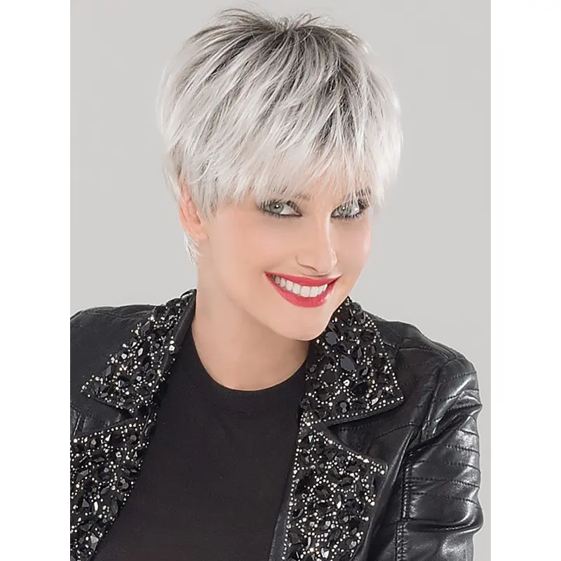 Straight Boycuts White Hair Wigs Synthetic