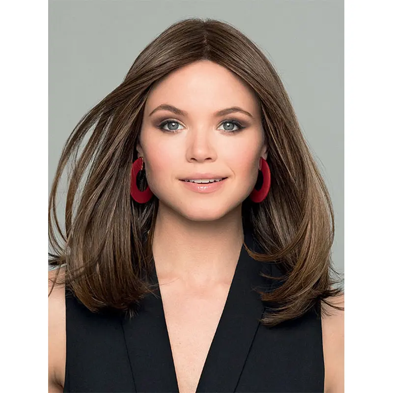 Straight New Brown Without Bangs Synthetic Monofilament Medium Wig