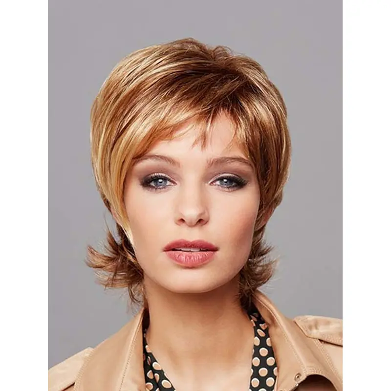 10" Blonde Chin Length Layered Straight Good Quality Synthetic Wigs