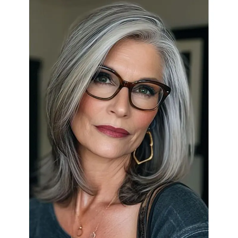 10" Chin Length Grey Layered Lace Front Wigs