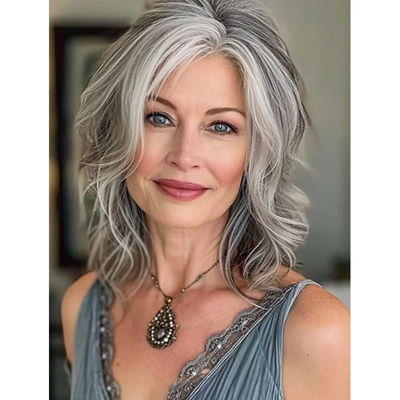 10" Chin Length Grey Layered Lace Wigs