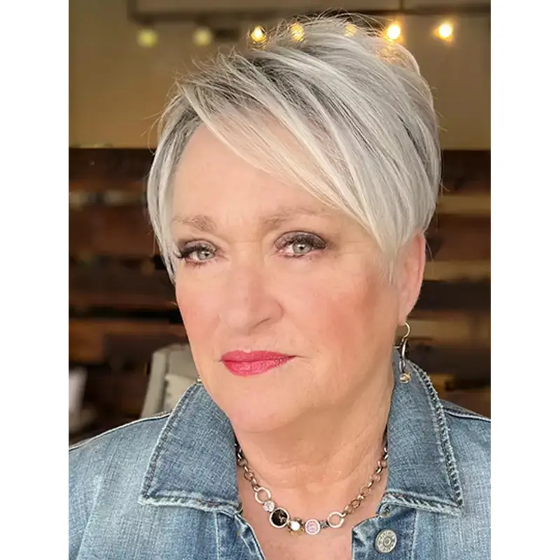 Cropped Monofilament 4" Grey Human Hair Wig