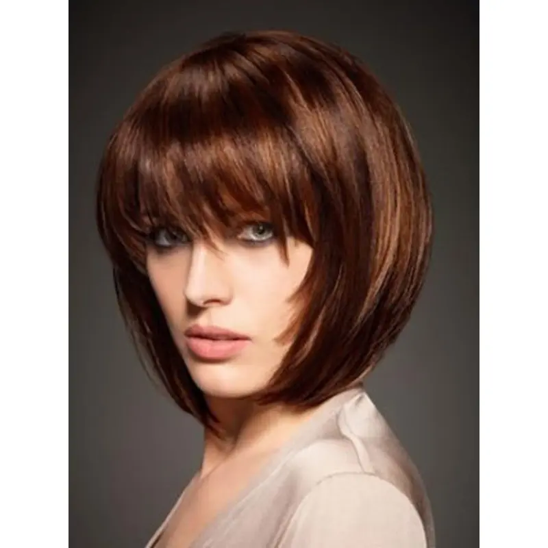 Designed Auburn Straight Chin Length Human Hair Wigs