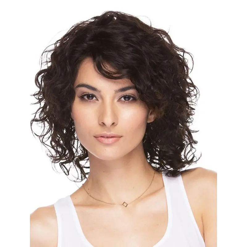 Refined Brown Wavy Shoulder Length Human Hair Wigs