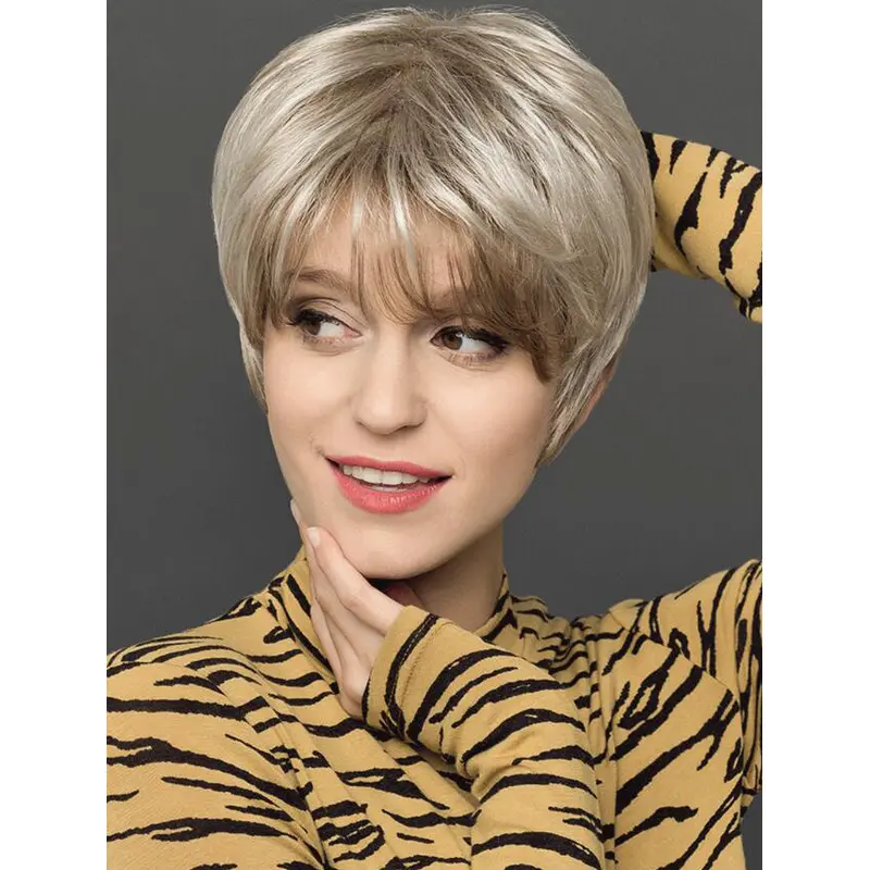 Straight Platinum Blonde Short Synthetic Monofilament Wigs For Women