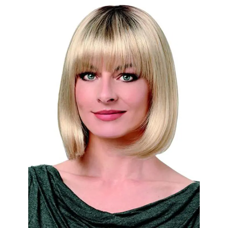 Synthetic 12" Straight Chin Length Platinum Blonde Ladies Bob Wigs