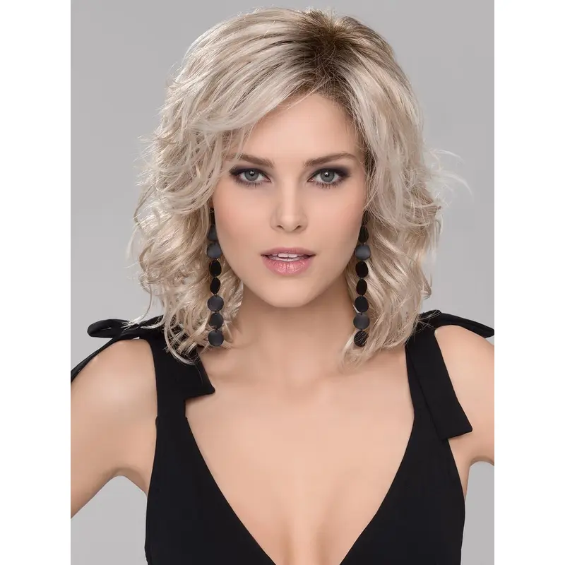 12" Wavy Platinum Blonde Monofilament Wig With Bangs