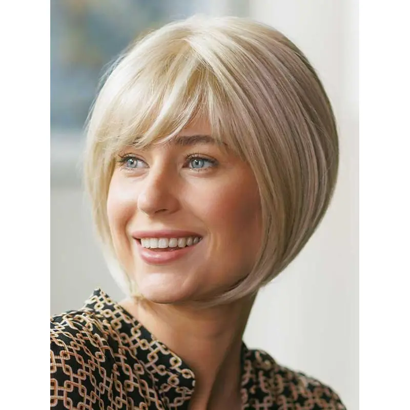 Chin Length Straight Monofilament Blonde Synthetic Ideal Bob Wigs