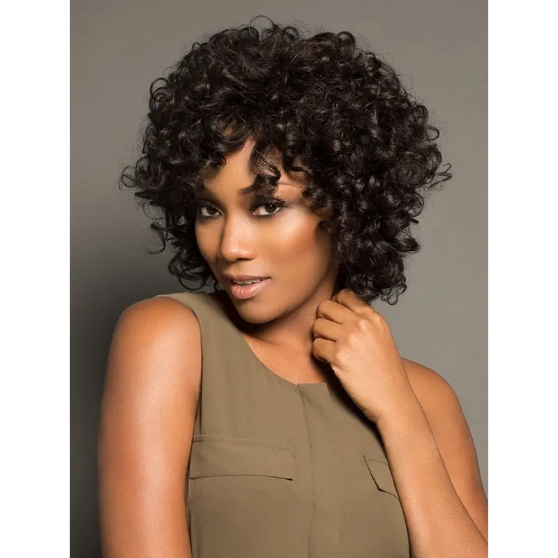 Comfortable 10" Curly Chin Length With Bangs African American Wigs