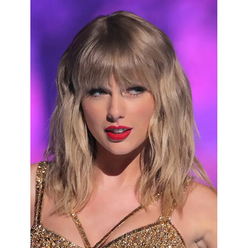 Full Lace Shoulder Length Platinum Blonde Straight With Bangs Taylor Swift Wigs