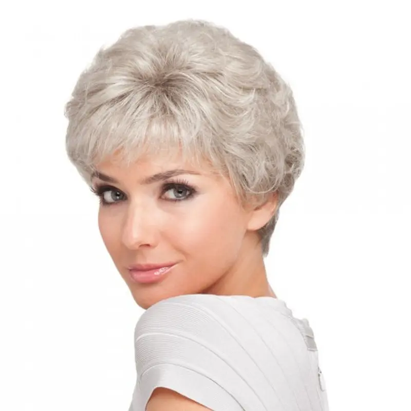 Natural Curly Synthetic Short Grey Wigs
