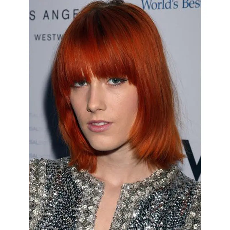 Sleek Chin Length Straight Lace Front Copper Wigs 14 Inch