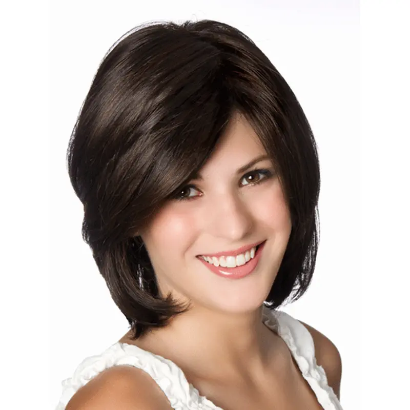 Straight 11" Black Layered Ladies Human Hair Wigs