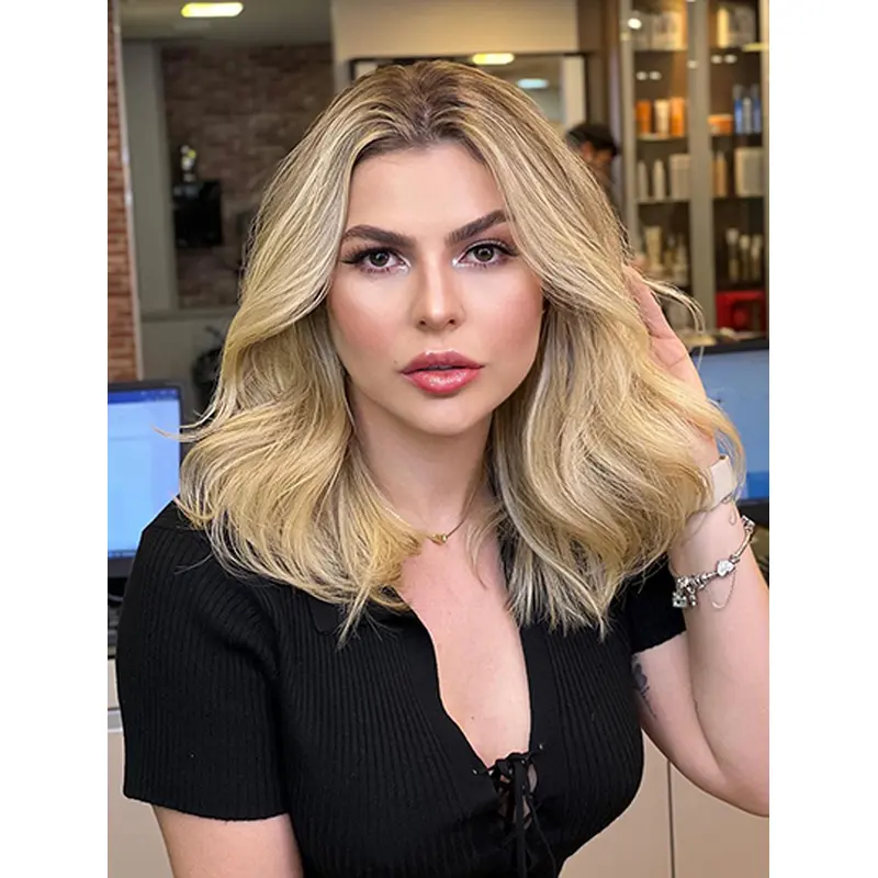 Wavy Blonde Without Bangs 16" Lace Front Wigs For Sale