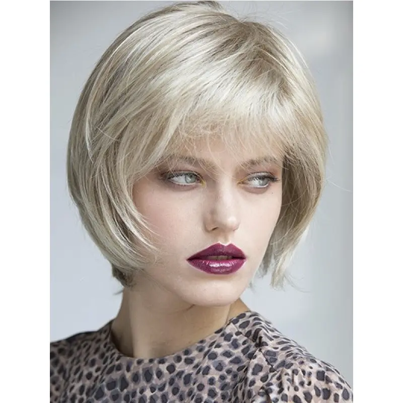 100% Hand-tied Platinum Blonde Synthetic 10" Chin Length Ladies Bob Wigs