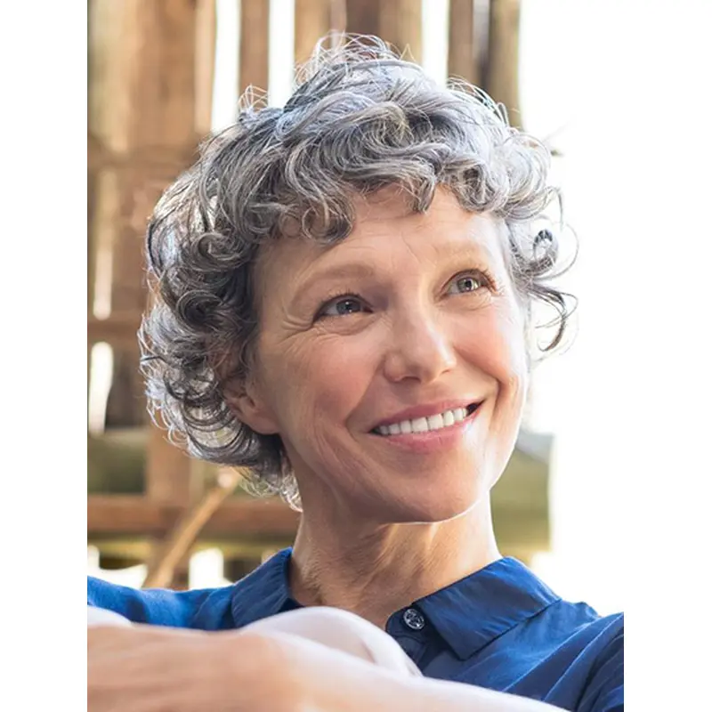Curly 6" Boycuts Grey Ladies Short Wigs