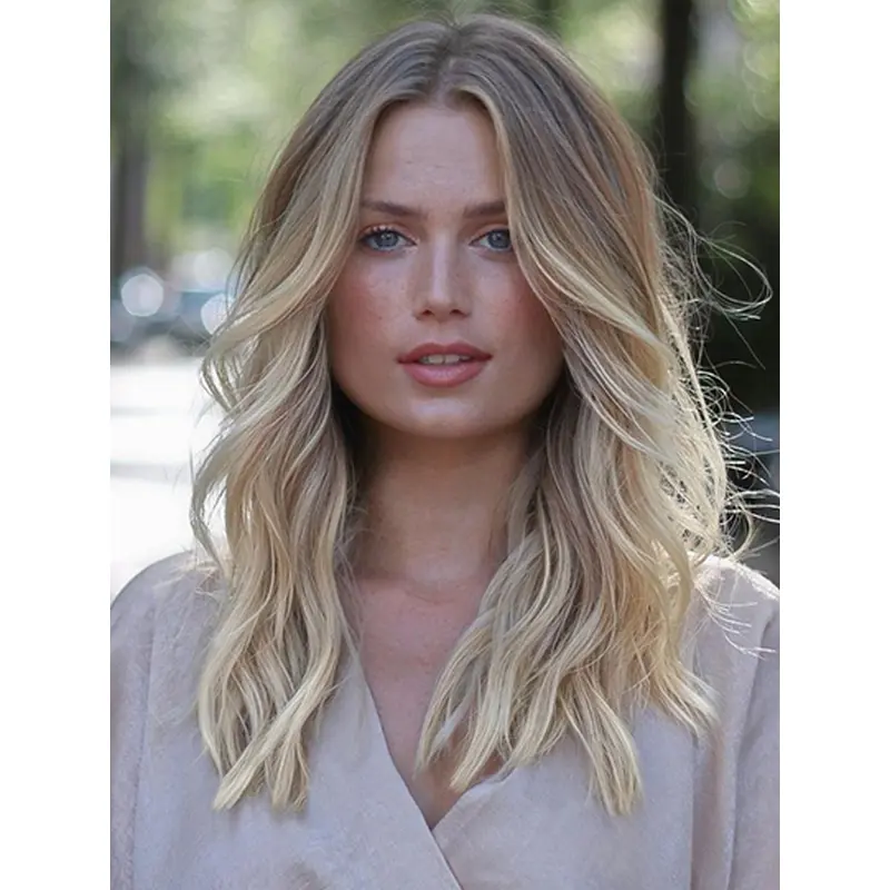 Monofilament Blonde Without Bangs 16" Long Blonde Wig