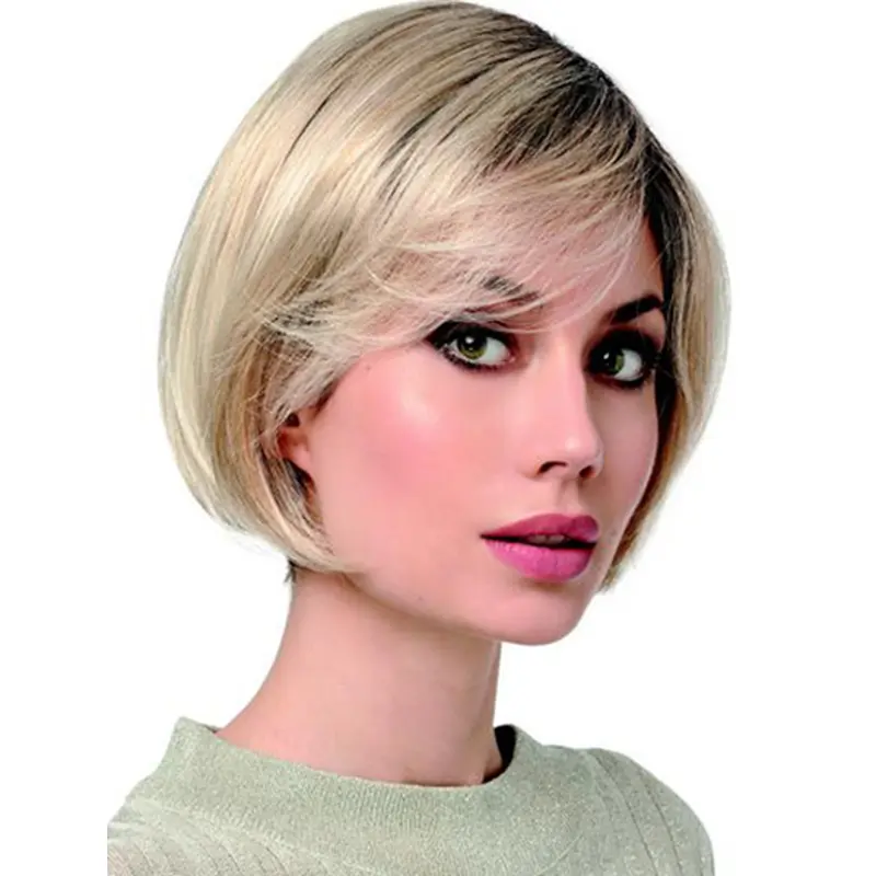 Monofilament Platinum Blonde Chin Length Straight 10" Bobs Best Synthetic Wigs