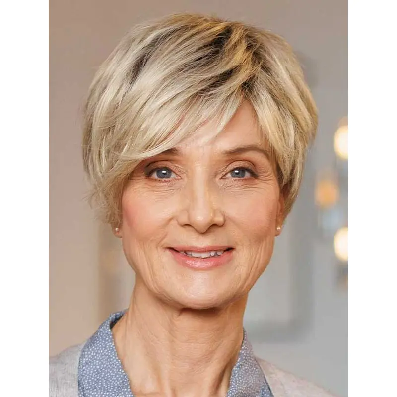 Online Boycuts Synthetic Blonde 100% Hand-tied Straight Short Ladies Wigs