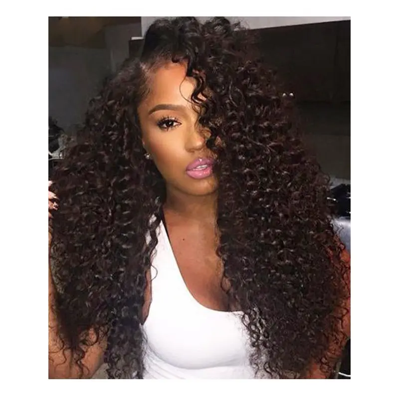 Remy Human Hair 20" Without Bangs Black Curly 360 Lace Wigs