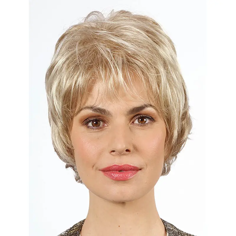 Wavy Chin Length Platinum Blonde 10" With Bangs Synthetic Mono Wig