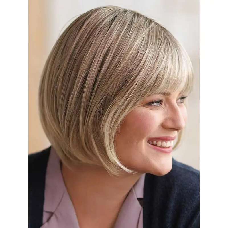 Chin Length Straight 100% Hand-tied Blonde Synthetic Sassy Bob Haircuts