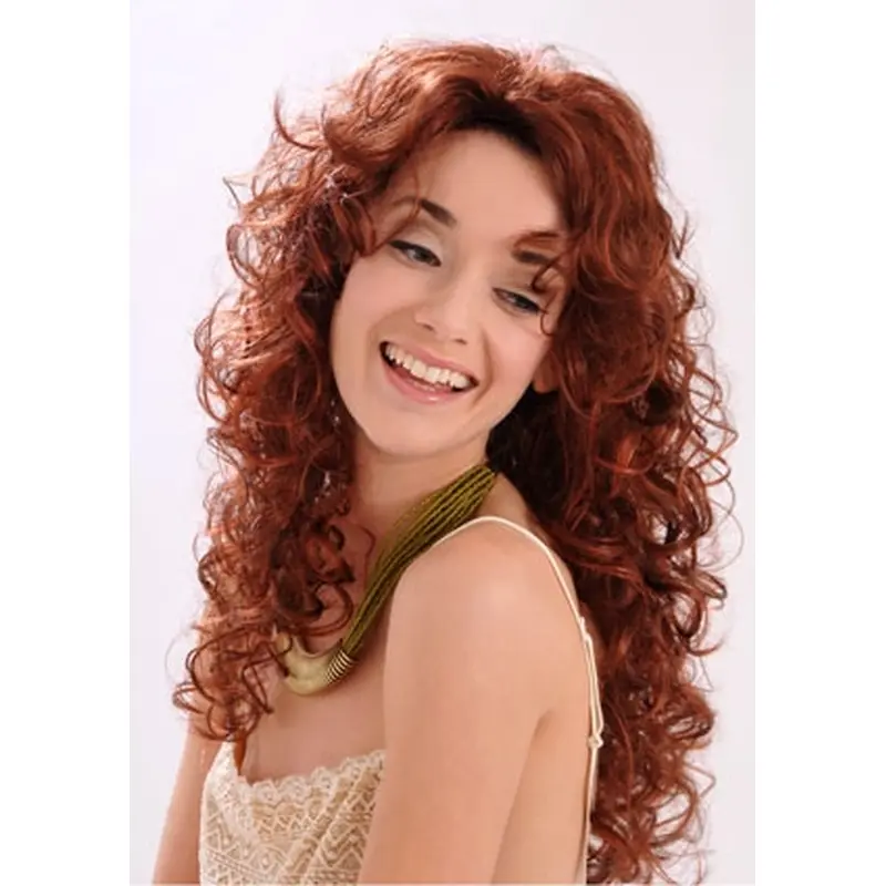 Gentle Auburn Curly Long Synthetic Wigs