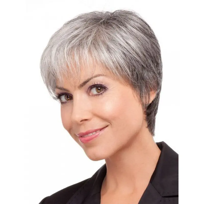 Pleasing Lace Front Short Synthetic Grey Wigs