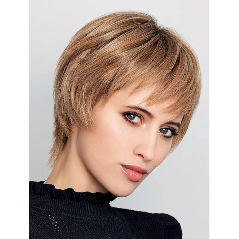 Short Monofilament Ombre/2 tone Straight Boycuts Human Hair Wigs