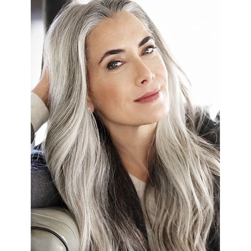 Straight With Bangs 14" Grey Women Wig Medium