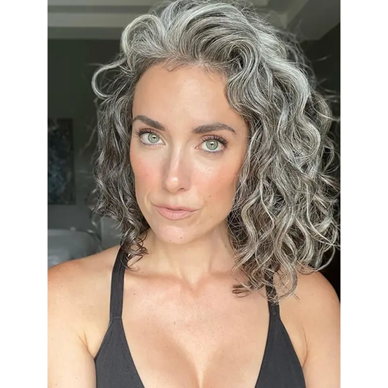 Curly Without Bangs 12" Grey Medium Wigs Women