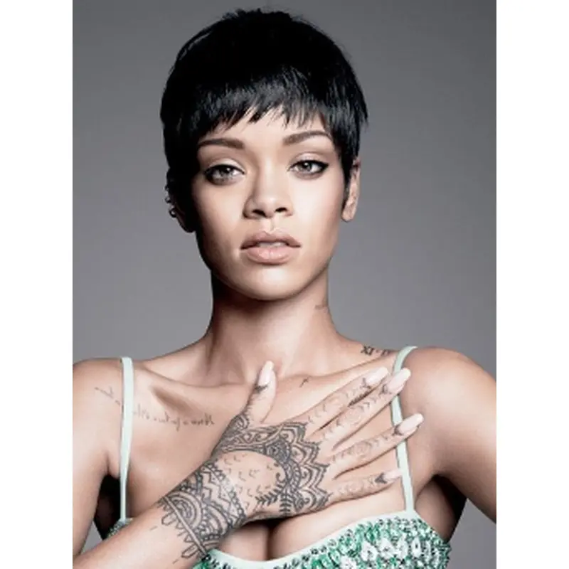 Rihanna Pixie Cut Short Straight Lace Front Human Hair Wig with Bangs