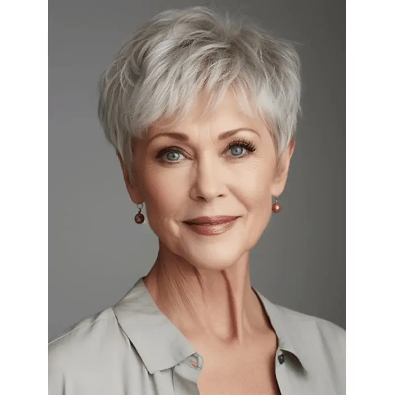 Straight 4" Boycuts Grey Short Hair Wigs