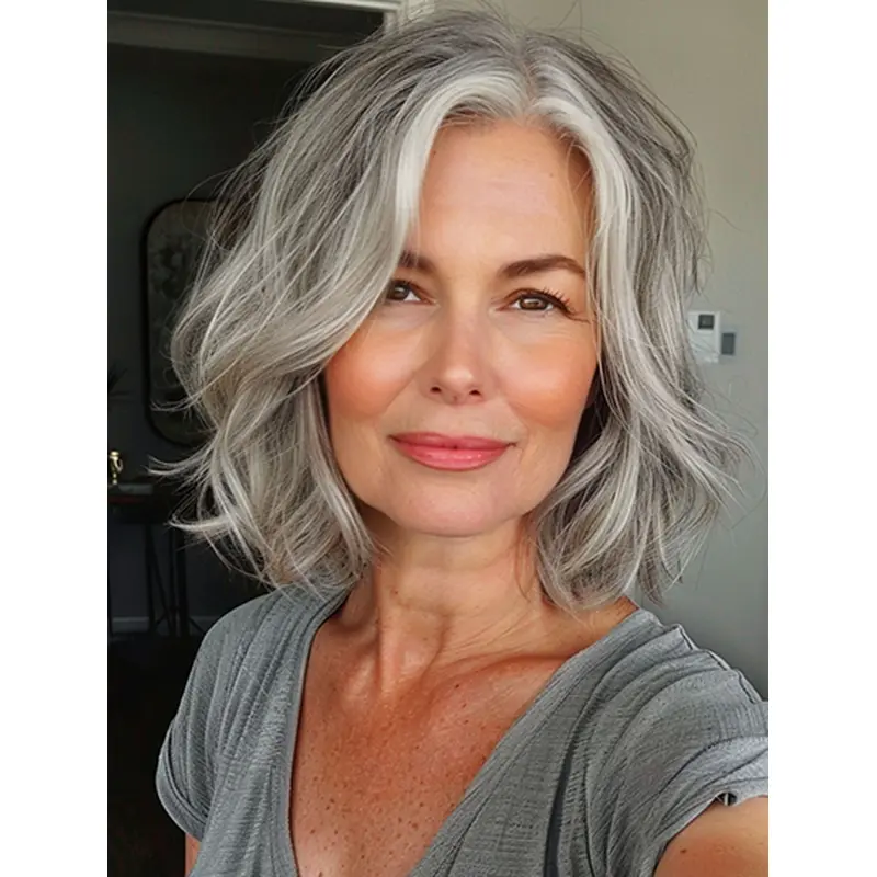 Straight Layered 10" Grey Woman'S Wigs Medium