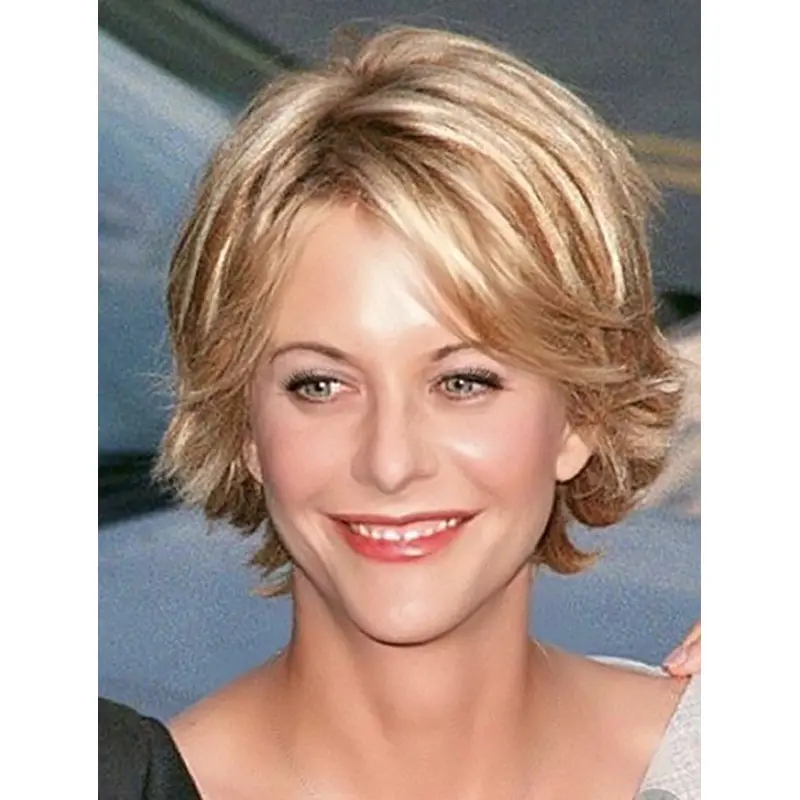Straight Short Platinum Blonde Synthetic Meg Ryan Wigs