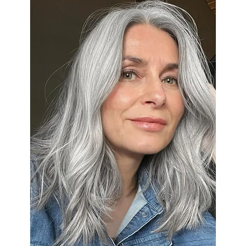 Straight Without Bangs 12" Grey Medium Wigs For Women
