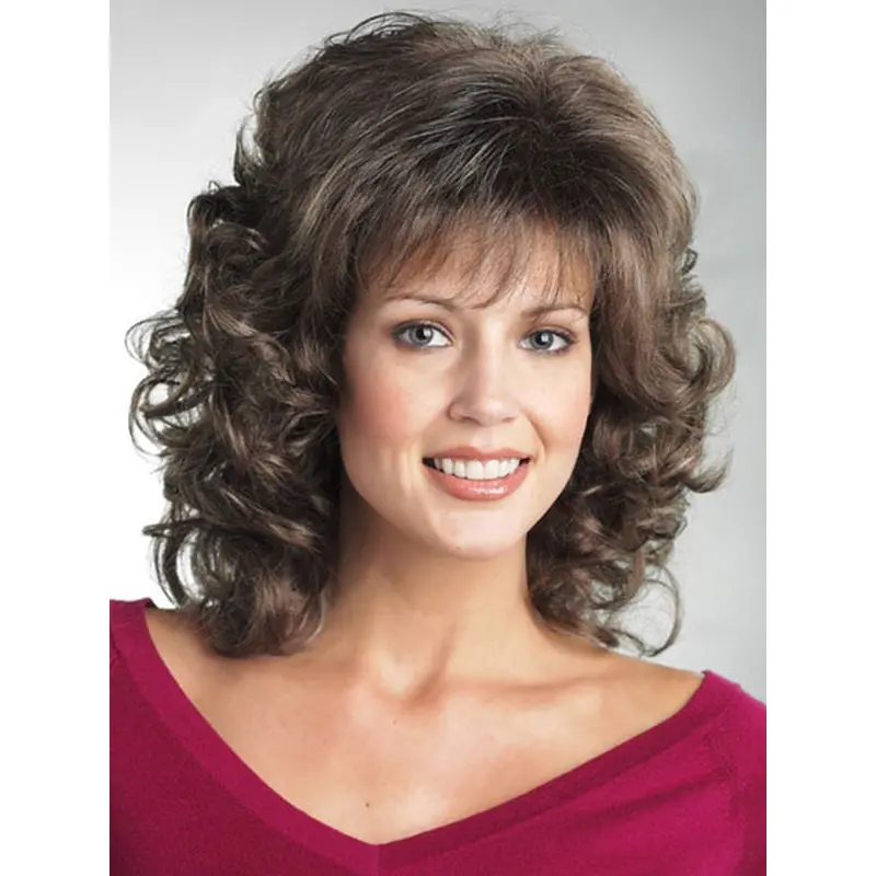 Brown Curly Shoulder Length Classic Wigs