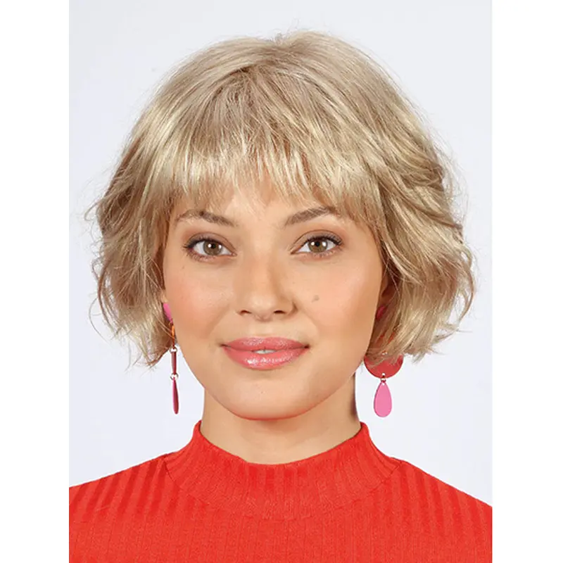 Chin Length Monofilament Platinum Blonde Wavy 10" Synthetic Women Wig Medium
