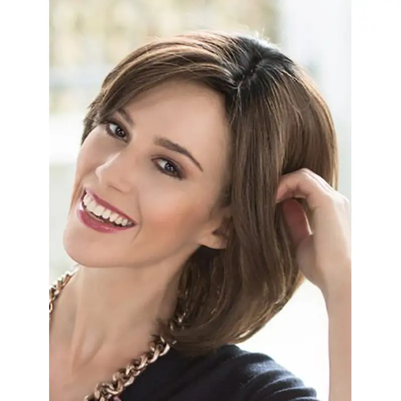 Chin Length Straight 100% Hand-tied Brown Remy Human Hair Buy Lace Wigs