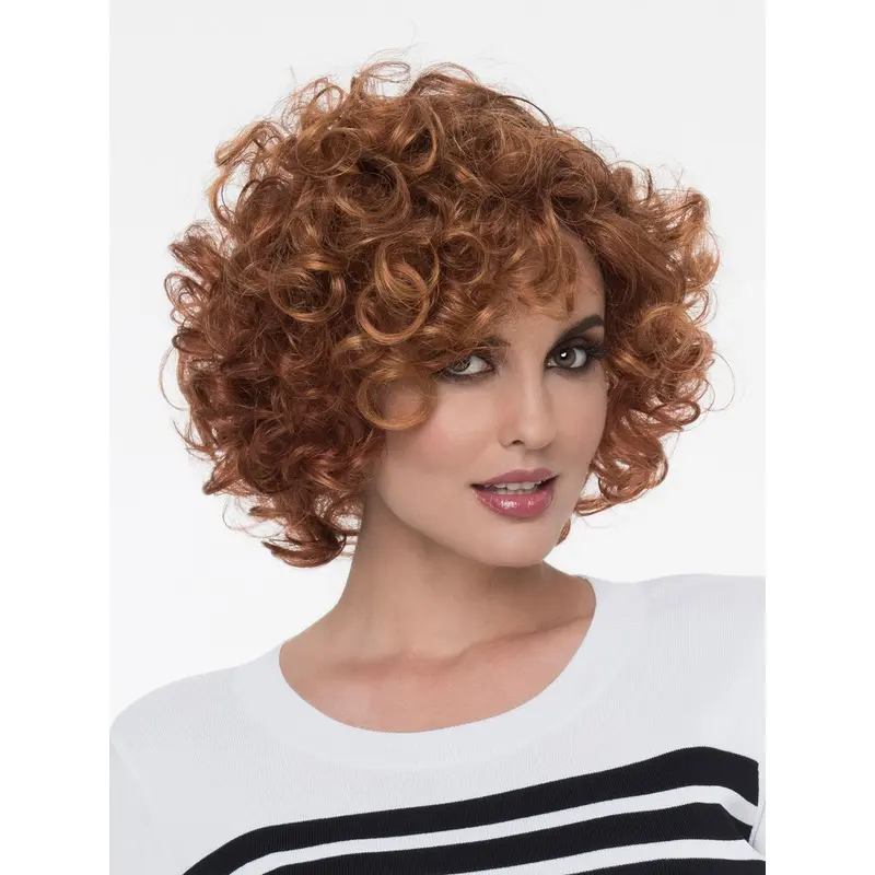 Curly Auburn With Bangs Mono Natural Looking Synthetic Lace Wigs