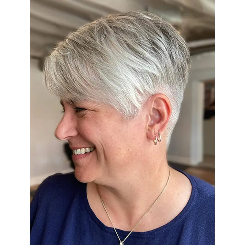 Monofilament Boycuts Grey Short Human Hair Wigs For Women