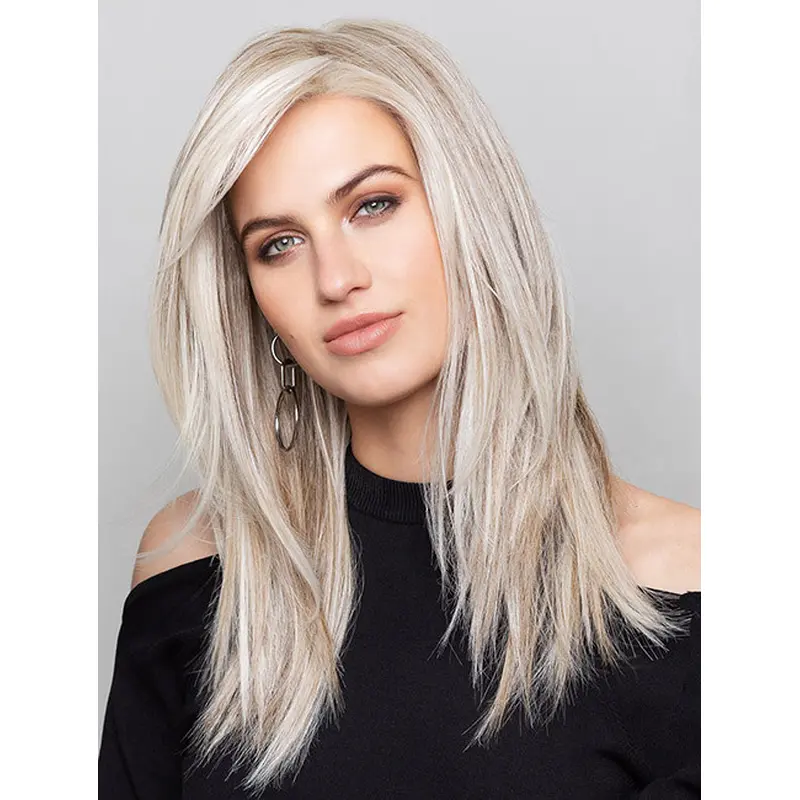 Monofilament Synthetic Straight Without Bangs Long 16" Grey Wig