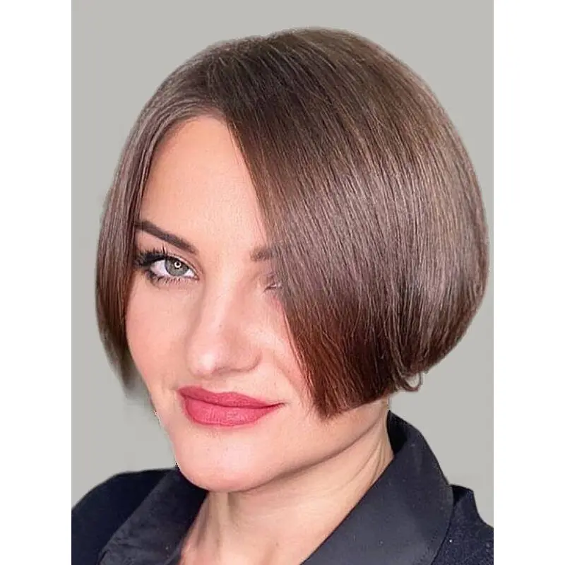 Short Bob Wigs 8" Straight Brown Synthetic Monofilament Wigs