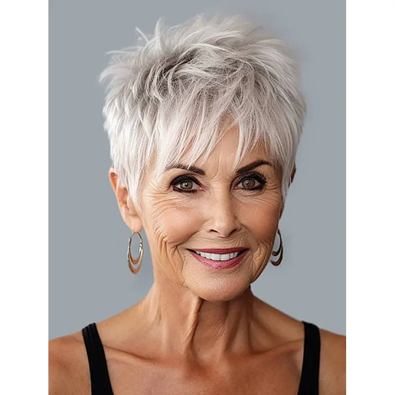 Straight 4" Boycuts Grey Short Ladies Wigs