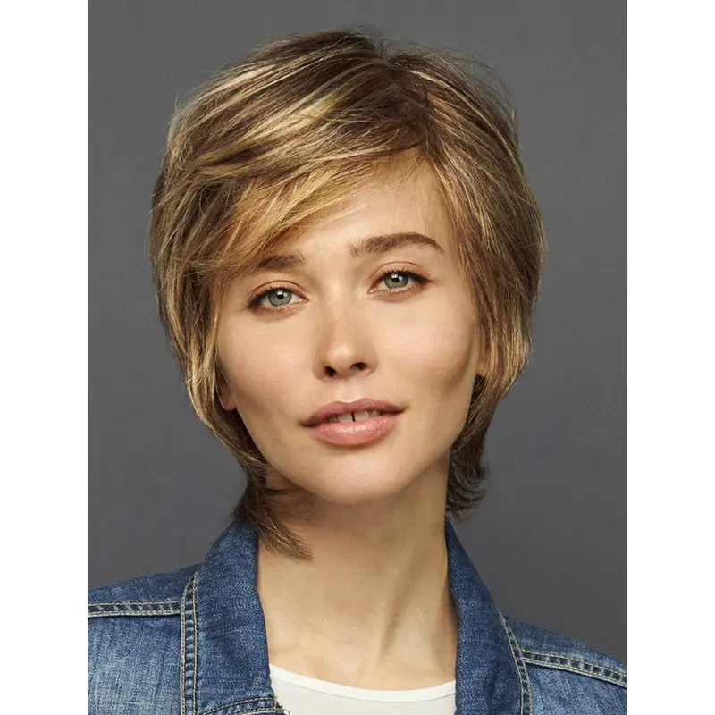 Style Boycuts Synthetic Blonde 100% Hand-tied Straight Short Wig