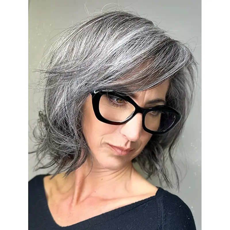 Wavy Layered 12" Grey Ladies Medium Length Wigs