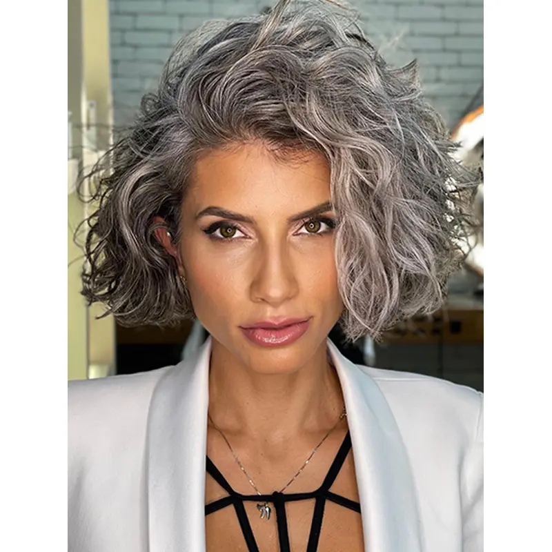 Chin Length Grey Monofilament 10" Beautiful Wigs