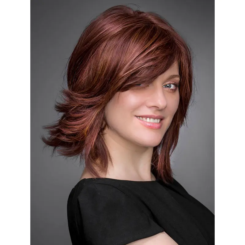 Copper 12" Synthetic Chin Length Straight Hand Knotted And Hand Tied Wigs