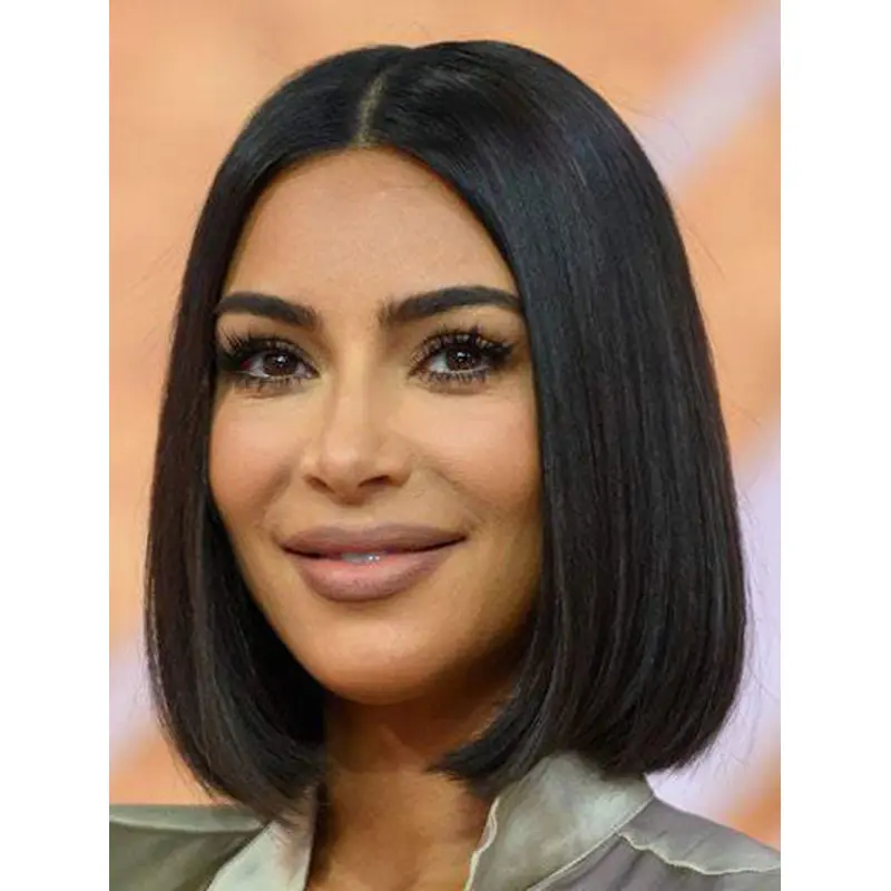 Lace Front Chin Length Black Straight Bobs Kim Kardashian Wigs