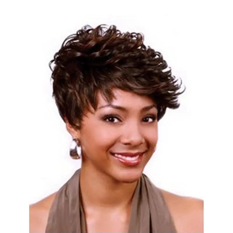Shining Auburn Curly Cropped African American Wigs